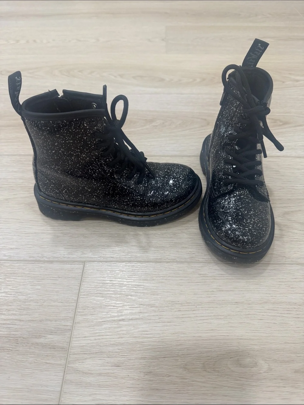 Dr. Martens Kids Black Glitter Combat Boots